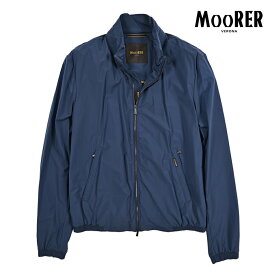【クーポンで半額】 ムーレー MOORER GIOVE-AC ジップアップブルゾン ボンバージャケット フード付き 春夏 秋 3シーズン メンズ ライトアウター ACQUA RESISTANT 撥水透湿 2軸方向ストレッチナイロン ブルー イタリア ブランド MADE IN ITALY