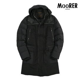 【SALE】【30％OFF】 ムーレー MOORER DANNY-LEN ダニー ダウンコート 異素材切り返し フーディージャケット 秋冬 メンズ アウター ACQUA RESISTANT 撥水透湿 高機能ストレッチナイロン ブラック イタリア ブランド MADE IN ITALY