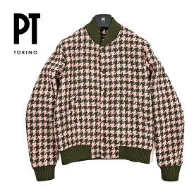 【クリアランス】 ピーティートリノ PT TORINO 中綿ニットブルゾン MA-1 ボンバージャケット 秋冬 メンズ ヴァージンウール 千鳥格子 ピンク カーキグリーン イタリア ブランド PT01　 MADE IN ITALY