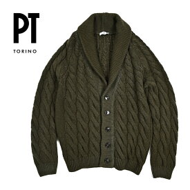 【秋冬先行セール】 ピーティートリノ PT TORINO カシミヤ混 ニットジャケット カーディガン ショールカラー ケーブル編み ローゲージ 長袖 秋冬 メンズ ヴァージンウール カシミヤ カーキグリーン イタリア ブランド PT01 MADE IN ITALY
