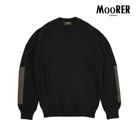 【SALE】【40％OFF】 ムーレー MOORER STUART-HN ニットセーター クルーネック ローゲージ リブ編み 長袖 秋冬 メンズ ウール 100% ブラック イタリア ブランド MADE IN ITALY