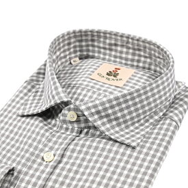 【P10倍】 ギローバー GUY ROVER 【2025-26年 秋冬新作】 ドレスシャツ カジュアルシャツ ワイドカラー 長袖 メンズ 表前立て プラケットフロント コットン 100% チェック グレー イタリア ブランド MADE IN ITALY