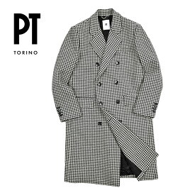 【秋冬先行セール】 ピーティートリノ PT TORINO チェスターコート 8Bダブルブレスト 秋冬 メンズ ウール 織柄 千鳥格子 ブラック ホワイト イタリア ブランド PT01MADE IN ITALY