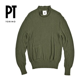 ピーティートリノ PT TORINO モックネック ニットセーター ミドルゲージ 長袖 秋冬 春 3シーズン メンズ コットン 100% カーキグリーン イタリア ブランド PT01 MADE IN ITALY