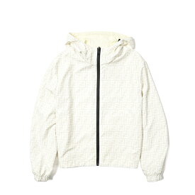 フェンディ FENDI リバーシブル フーディーブルゾン ホワイトナイロン ジップアップジャケット 春夏 メンズ ライトアウター FFズッカ柄×無地 ロゴパッチ イタリア ブランド MADE IN ITALY