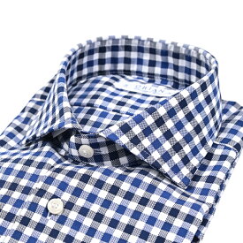 【クリアランス】【半額以下】 オリアン ORIAN 【2025-26年 秋冬新作】 Vintage Classic ヴィンテージ クラシック ドレスシャツ ホリゾンタルカラー 長袖 メンズ コットン 100% ギンガムチェック ブルー イタリア ブランド