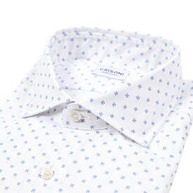 【P10倍】 CRISONI MONTE-CARLO クリソニ モンテカルロ ドレスシャツ ワイシャツ ホリゾンタルカラー 長袖 オールシーズン メンズ コットン 100% 小紋 ホワイト イタリア ブランド オリアン ORIAN