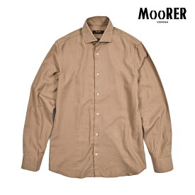 【半額以下】 ムーレー MOORER ROMAN-LU カシミヤ混 ツイルシャツ ドレスシャツ ホリゾンタルカラー スリム 長袖 秋冬 春 3シーズン メンズ コットン カシミア ブラウン イタリア ブランド MADE IN ITALY