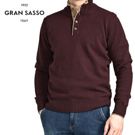 【半額以下】 グランサッソ GRAN SASSO ニットセーター プルオーバー スタンドカラー ミドルゲージ 長袖 秋冬 メンズ ヴァージンウール 100% ワインレッド イタリア ブランド MADE IN ITALY