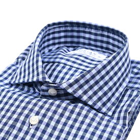 【クリアランス】【半額以下】 オリアン ORIAN 【2025-26年 秋冬新作】 Vintage Classic ヴィンテージ クラシック ドレスシャツ ホリゾンタルカラー 長袖 メンズ コットン 100% ギンガムチェック ブルー イタリア ブランド
