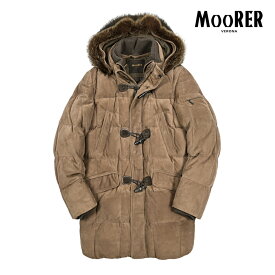 【スーパーSALE】【半額以下】 ムーレー MOORER PARK-UR スエードレザー ダウンダッフルコート ファーフーディー 秋冬 メンズ アウター レザー 100% ベージュ イタリア ブランド MADE IN ITALY 【アウトレット】