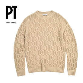 【秋冬先行セール】 ピーティートリノ PT TORINO カシミヤ混 ニットセーター ケーブル編み ミドルゲージ 長袖 秋冬 メンズ ヴァージンウール カシミヤ ベージュ イタリア ブランド PT01 MADE IN ITALY