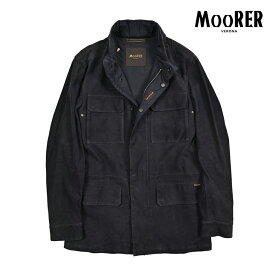 ムーレー MOORER SARNICO-NK レザー スタンドカラーブルゾン M-65 フィールドジャケット フード付き 春夏 秋 3シーズン メンズ アウター レザー 100% ネイビー イタリア ブランド MADE IN ITALY
