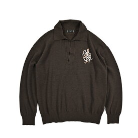 アミリ AMIRI カシミヤ混 ニットセーター スキッパーシャツ ハイゲージ 長袖 秋冬 メンズ ウール カシミヤ ブラウン アメリカ ブランド MADE IN ITALY