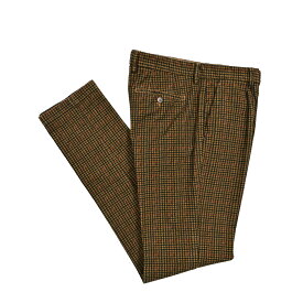 【半額以下】 ベルウィッチ BERWICH MORELLO 1P モレロ スラックス ワンタック パンツ ストレッチ 秋冬 メンズ コットン 微起毛 千鳥格子 チェック ブラウン イタリア ブランド MADE IN ITALY