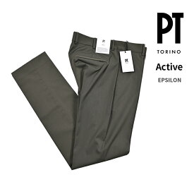 【スーパーSALE】【P20倍】 ピーティートリノ PT TORINO 【2025-26年 秋冬新作】 Active アクティブ EPSILON イプシロン スラックス ノータック ストレッチパンツ 秋冬 メンズ ポリエステル ヴァージンウール カーキグリーン