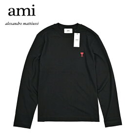 【新春初売り】 アミ パリス AMI PARIS 【2025-26年 秋冬新作】 長袖 Tシャツ ロンT クルーネック カットソー 秋冬 春 3シーズン メンズ コットン 100% ワンポイント ロゴ刺繍 ブラック 黒 フランス ブランド