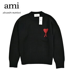 【スーパーSALE】 アミ パリス AMI PARIS ニットセーター クルーネック ミドルゲージ 長袖 秋冬 メンズ ヴァージンウール 100% ワンポイント ビッグロゴ ブラック 黒 フランス ブランド MADE IN ITALY