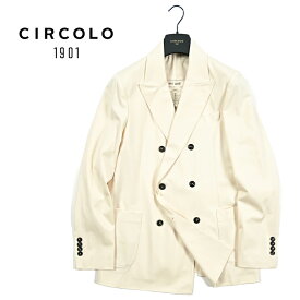【スーパーSALE】 チルコロ CIRCOLO 1901 テーラードジャケット イージーブレザー 6Bダブルブレスト 春夏 メンズ コットンストレッチ ライトジャージー ホワイト イタリア ブランド