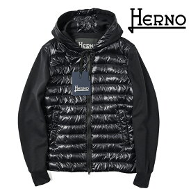 【P10倍】 ヘルノ HERNO 【2024年 春夏新作】 NYLON ULTRALIGHT & フリース ボンバージャケット 異素材コンビ ダウンブルゾン フーディーパーカー 春夏 秋 3シーズン メンズ ライトアウター REGULAR FIT ブラック イタリア ブランド