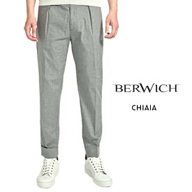 【SALE】【半額以下】 ベルウィッチ BERWICH CHIAIA 1P キアイア コットンスラックス ワンタック インプリーツ パンツ 春夏 メンズ コットンストレッチ ライトグレー イタリア ブランド MADE IN ITALY