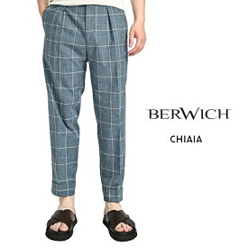 【SALE】【半額以下】 ベルウィッチ BERWICH CHIAIA 1P キアイア コットンスラックス ワンタック インプリーツ パンツ 春夏 メンズ コットン 100％ チェック ブルー イタリア ブランド MADE IN ITALY