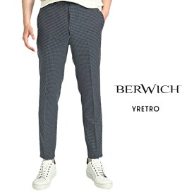 【SALE】【半額以下】 ベルウィッチ BERWICH YRETRO レトロ コットンスラックス ノータック パンツ 春夏 秋 3シーズン メンズ コットン 100% 総柄 ネイビー イタリア ブランド MADE IN ITALY