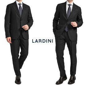 【スーパーSALE】 ラルディーニ LARDINI テーラードスーツ ワイドラペル 2Bシングルジャケット ワンタック スラックス 秋冬 メンズ ウール ダークグレー グレンチェック イタリア ブランド ブートニエール