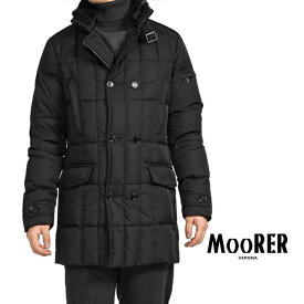 【SALE】 ムーレー MOORER 23-24AW さらにお値下げ！ MORRIS-KM モリス 立襟ファー付 ダウンジャケット セミダブルブレスト コート 秋冬 メンズ アウター 撥水 形状記憶 高密度ポリエステル ブラック イタリア ブランド MADE IN ITALY