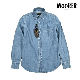 【半額以下】 ムーレー MOORER ROLF-63 DENIM デニムシャツ ボタンダウン 長袖 メンズ コットン カシミア ストレッチ ブルー イタリア ブランド MADE IN ITALY