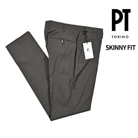 【クリアランス】【半額以下】 ピーティートリノ PT TORINO SKINNY FIT スキニーフィット スラックス ノータック パンツ 春夏 メンズ ヴァージンウール ストレッチ グレー イタリア ブランド PT01