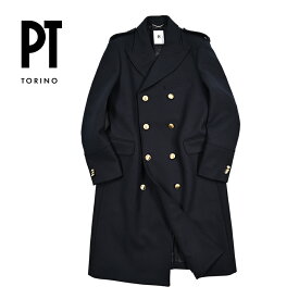 【スーパーSALE】【半額以下】 ピーティートリノ PT TORINO チェスターコート 8Bダブルブレスト エポーレット 秋冬 メンズ アウター ウール ネイビー イタリア ブランド PT01 MADE IN ITALY