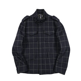 【半額以下】 エトロ ETRO M-65 スタンドカラーブルゾン フィールドジャケット 秋冬 メンズ ウール ウィンドペーンチェック ネイビー イタリア ブランド MADE IN ITALY