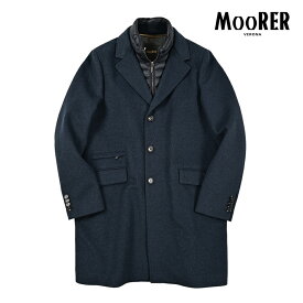 【SALE】 ムーレー MOORER HARRIS-LE 3Bシングル チェスターコート ダウン 着脱可能ライナー付き 秋冬 メンズ アウター ウール カシミヤ ネイビー イタリア ブランド MADE IN ITALY
