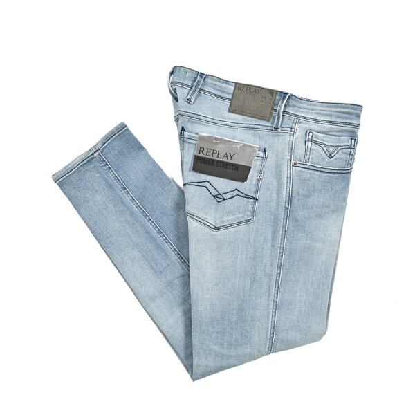 【SALE】【半額以下】【75％OFF】  リプレイ REPLAY  ANBASS アンバス  デニムジーンズ ストレッチパンツ メンズ  SLIM FIT スリムフィット  コットン ウォッシュドブルー  イタリア ブランド  M914Y