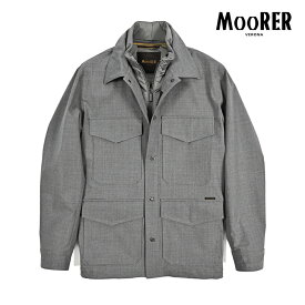 【クーポンで半額】 ムーレー MOORER SANDER-BT フィールドジャケット 着脱可能フロントライナー付き 春夏 秋 3シーズン メンズ ライトアウター ヴァージンウールストレッチ グレー イタリア ブランド MADE IN ITALY