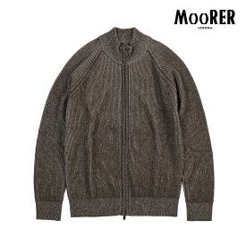 【SALE】【半額以下】 ムーレー MOORER DEAN-WSV ジップアップ ニットセーター スタンドカラー ブルゾン カーディガン ミドルゲージ ラグランスリーブ 長袖 秋冬 メンズ ウール カシミヤ ブラウン イタリア ブランド MADE IN ITALY
