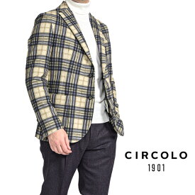 【スーパーSALE】 チルコロ 1901 CIRCOLO 1901 テーラードジャケット ジャージー スーパーストレッチ イージーブレザー 秋冬 メンズ コットンフリース プリント チェック ベージュ ネイビー イタリア ブランド