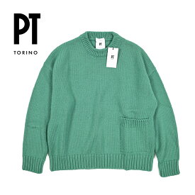 【秋冬先行セール】 ピーティートリノ PT TORINO ニットセーター クルーネック ローゲージ 長袖 秋冬 メンズ ヴァージンウール 100% メリヤス編み グリーン イタリア ブランド MADE IN ITALY