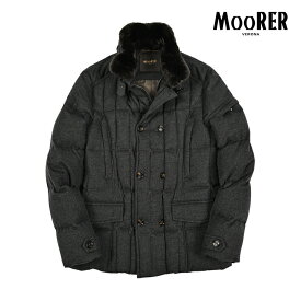 【SALE】 ムーレー MOORER SIRO-IL Loro Piana RAIN SYSTEM ダウンコート ダブルブレスト スタンドカラー 取り外し可能ファー 秋冬 メンズ アウター カシミヤ 100％ ダークグレー イタリア ブランド MADE IN ITALY