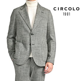 【新春初売り】【30％OFF】 チルコロ CIRCOLO 1901 【2025-26年 秋冬新作】 テーラードジャケット 2Bシングル ノッチドラペル 秋冬 メンズ 3ピース セットアップ対応 コットンジャージー ストレッチ プリント織柄 グレー イタリア ブランド