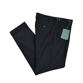 【新春初売り】【半額以下】 ベルウィッチ BERWICH RETRO 1P レトロ コットンスラックス ワンタック 1プリーツ パンツ サイドアジャストベルト 秋冬 メンズ コットンストレッチ ネイビー イタリア ブランド MADE IN ITALY