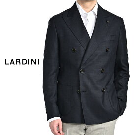 【スーパーSALE】 ラルディーニ LARDINI ICONIC アイコニック テーラードジャケット 6Bダブルブレスト 春夏 秋 3シーズン メンズ ウール コットン 織柄 ダークネイビー イタリア ブランド MADE IN ITALY ブートニエール