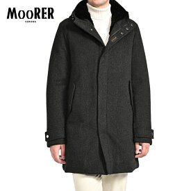 【スーパーSALE】【半額以下】 ムーレー MOORER BASSI-CS ACQUA PROOF 防水透湿 フーディーダウンコート ラビットファー 秋冬 メンズ アウター カシミヤ 100％ チャコールグレー イタリア ブランド MADE IN ITALY