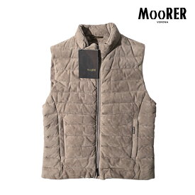 【スーパーSALE】【半額以下】 ムーレー MOORER CALAF-UR レザー ダウンベスト スタンドカラー 春夏 秋 3シーズン メンズ ライトアウター スエードレザー シープスキン ライトブラウン イタリア ブランド MADE IN ITALY