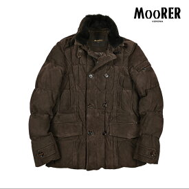 【SALE】 ムーレー MOORER SIRO-UR スエードレザー ダウンジャケット スタンドカラー ダブルブレスト 秋冬 メンズ アウター スエード レザー 100% ブラウン イタリア ブランド MADE IN ITALY