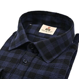 【P10倍】 ギローバー GUY ROVER 【2025-26年 秋冬新作】 ドレスシャツ カジュアルシャツ レギュラーカラー 長袖 メンズ シアサッカー コットンストレッチ チェック ネイビー イタリア ブランド MADE IN ITALY