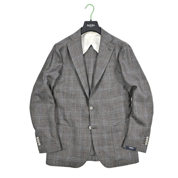 【スーパーSALE】  バルバ BARBA  【2026年 春夏新作】  JACKET LONG  テーラードジャケット 段返り3Bシングル 春夏 メンズ  Loro Piana ロロピアーナ SUMMERTIME  ヴァージンウール シルク リネン チェック グレー MADE IN ITALY