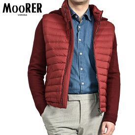 【スーパーSALE】【半額以下】 ムーレー MOORER ALESSIO-S3Z アレッシオ 2WAY ダウンジャケット ベスト ウルトラライトブルゾン 春 秋 3シーズン メンズ ライトアウター 高機能ストレッチナイロン レッド イタリア ブランド MADE IN ITALY