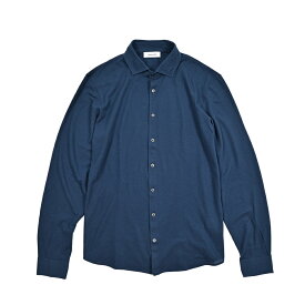 【スーパーSALE】【半額以下】 グランサッソ GRAN SASSO 鹿の子シャツ 長袖 ホリゾンタルカラー 春夏 秋 3シーズン メンズ カノコ ピケ ナチュラルストレッチ コットン 100% ネイビー イタリア ブランド MADE IN ITALY
